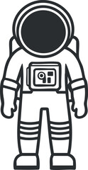 Illustration of an astronaut in a space suit standing facing forward with detailed helmet and gloves