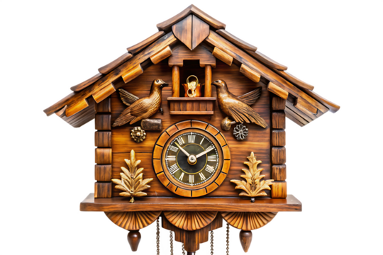 rustic wooden cuckoo-clock isolated on white background PNG. GENERATIVE AI