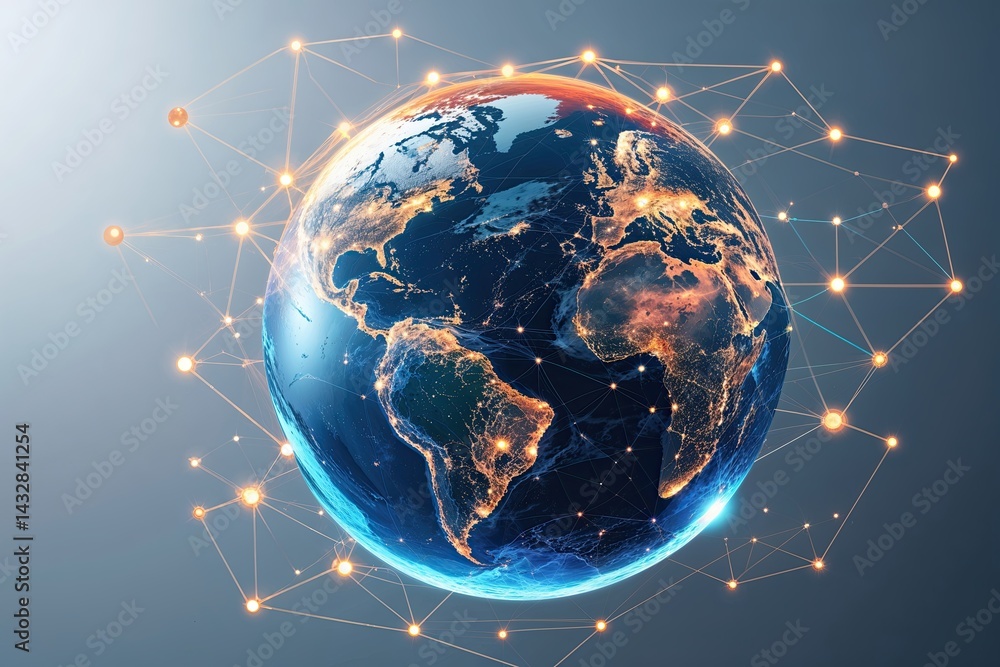 Poster dynamic vector globe intertwined in a global network for online connectivity
