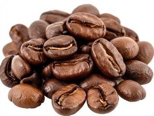 Naklejka premium Coffee Beans Close-Up on White Background