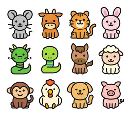 simple and cute Zodiac animals vector character illustration