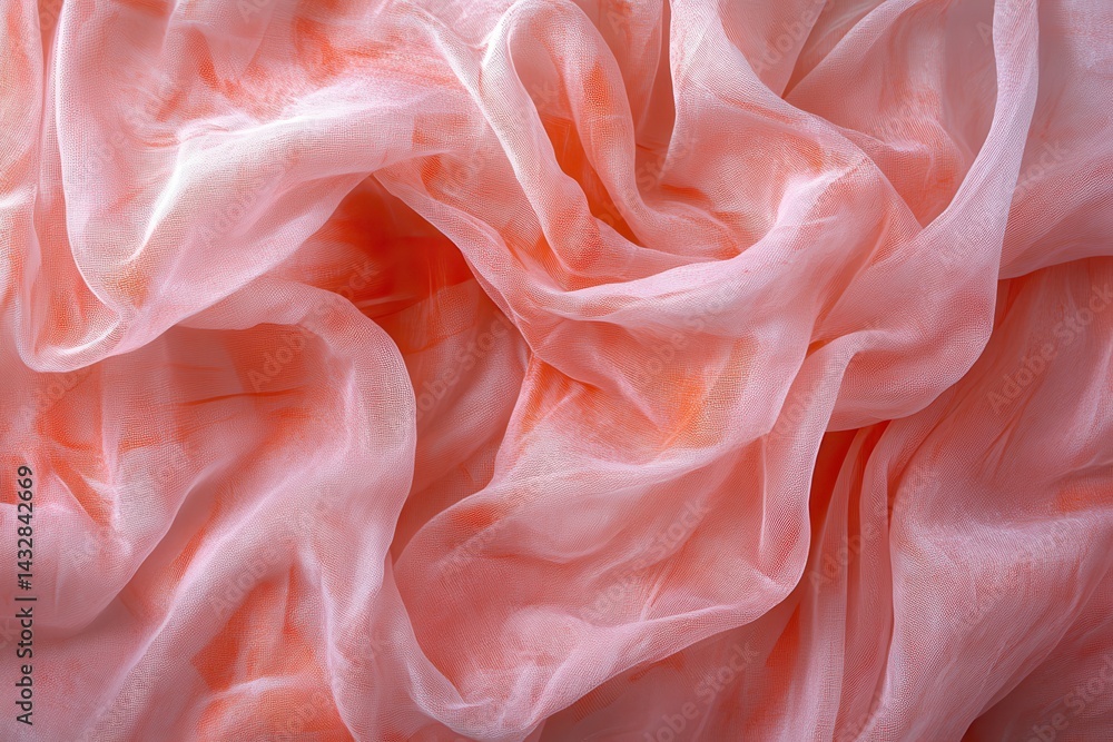 Poster sheer pink fabric drapes softly, with subtle orange undertones. use this to add a touch of elegance 