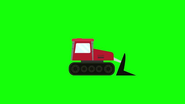 Red Bulldozer Vector Illustration on Green Background cartoon animation