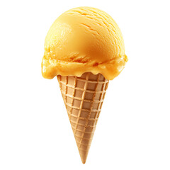 Mango ice cream in a cone isolated on a transparent background PNG