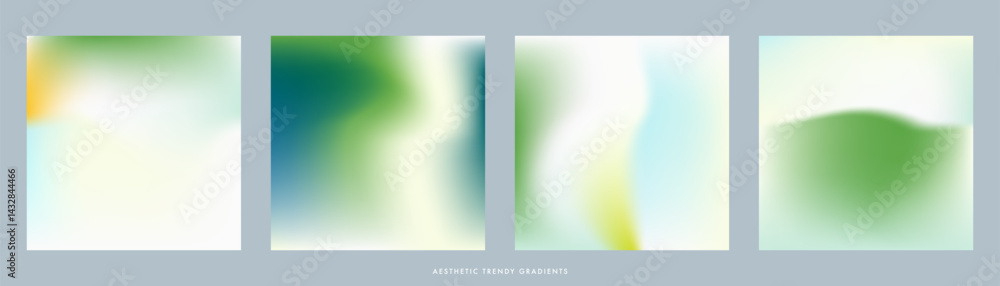 Poster fresh summer spring minimal gradient background set. light green, white square vector bg. pastel col