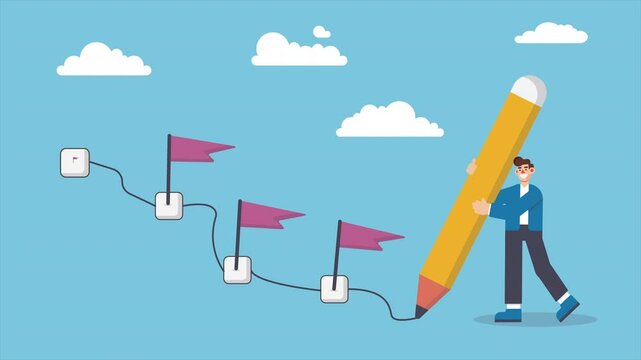Animated Workflow or working process, project progress, milestone or achievement tracking, work experience or roadmap concept