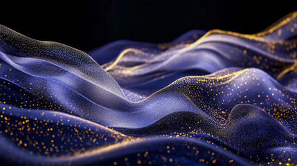 Obraz premium abstract white and blue waves with glowing lights on a black background, digital art illustration, vector design for a banner or poster, futuristic wallpaper, with white