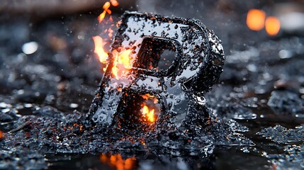 Burning Metal Letter R Surreal Typography Design