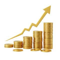 Gold coins with arrow graph on transparent background