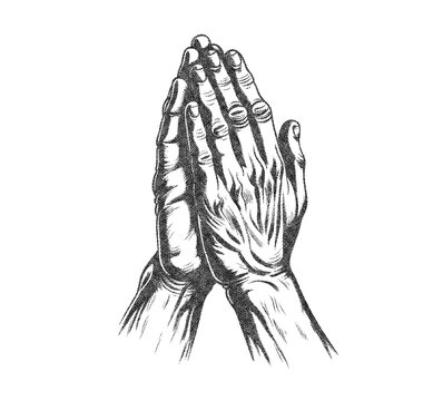 Prayer Hands Illustration Retro Risograph Texture
