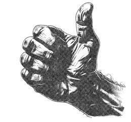 Mens Thumbs Up Hand Illustration with Risograph Overprint and Retro Texture on White Background