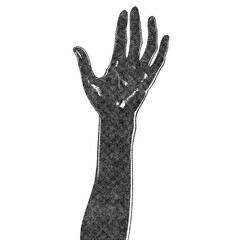 Women Hands Illustration with Risograph Overprint and Retro Texture on White Background