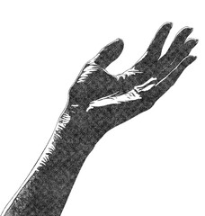 Women Hands Illustration with Risograph Overprint and Retro Texture on White Background