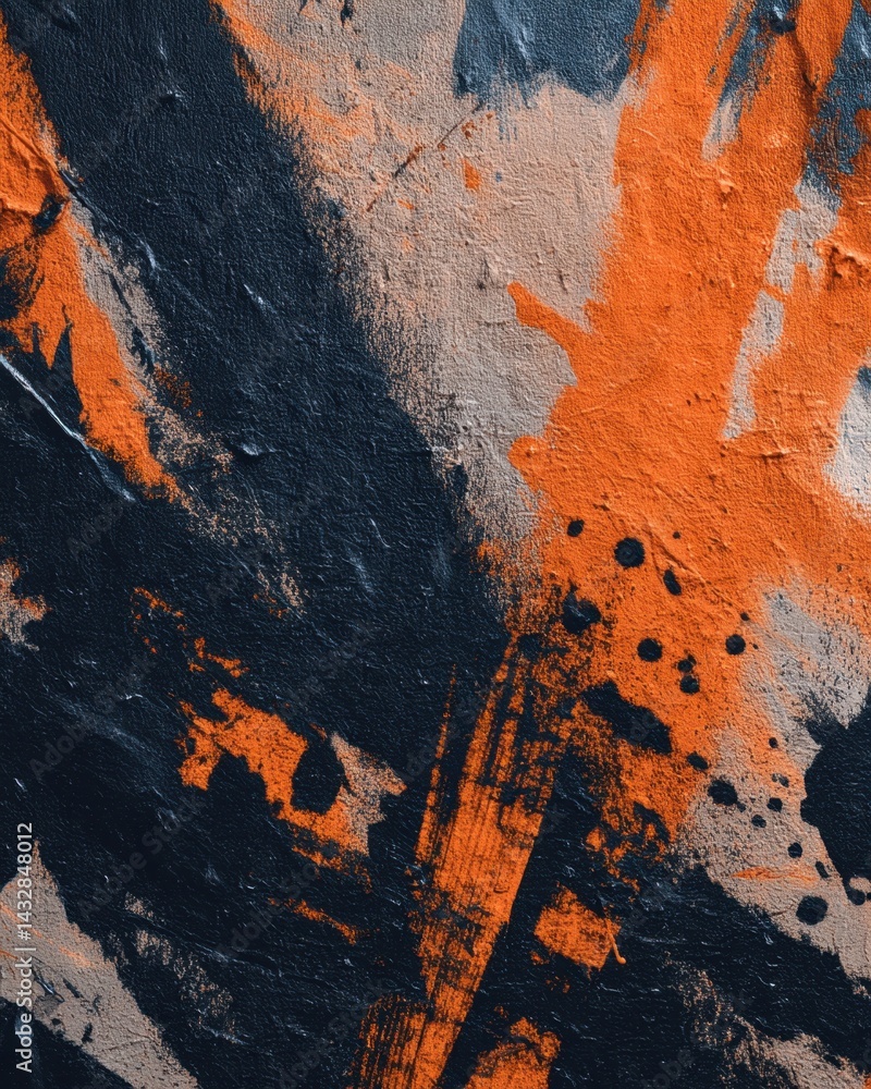 Poster abstract wall art with bold orange and black paint strokes creating a dynamic and modern design on t