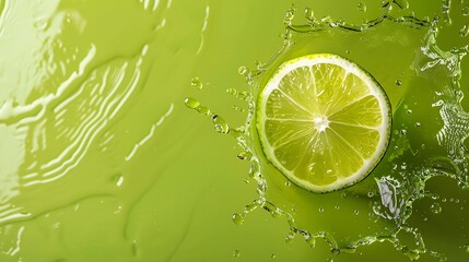 A refreshing splash of lime juice against a solid green background.