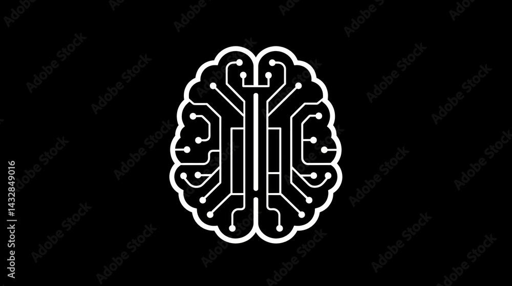Poster minimal ai icon with brain and circuits