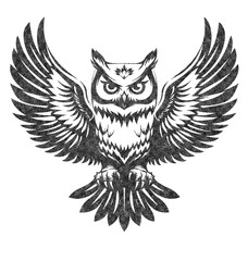 Owl Illustration with Risograph Overprint and Retro Texture