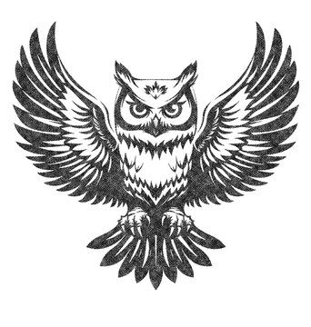 Owl Illustration with Risograph Overprint and Retro Texture
