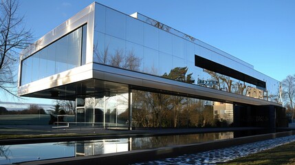 Obraz premium Reflective silver tones on modern architecture