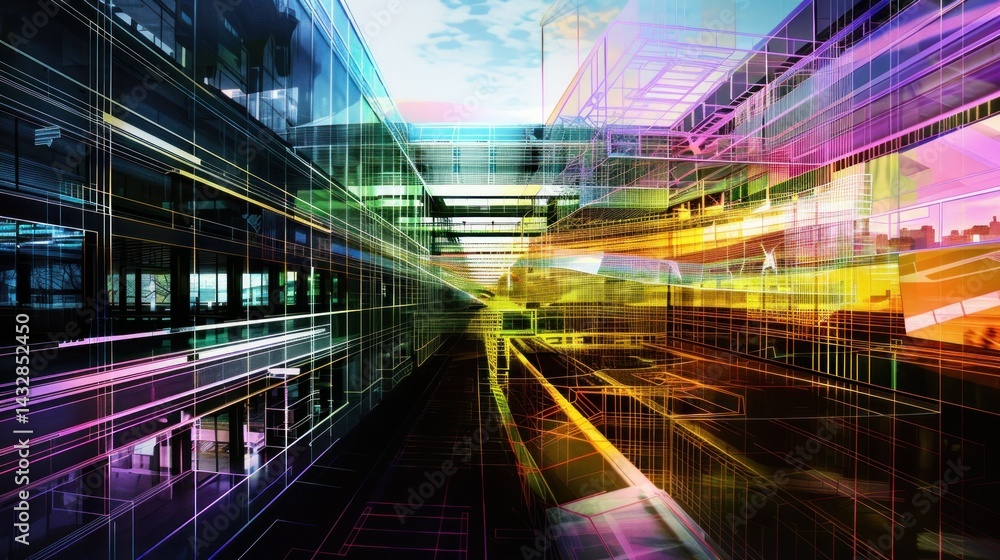 Aufkleber smart building design with abstract tech overlay
