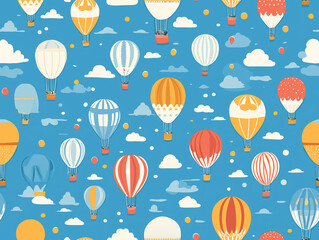Joyful seamless pattern of colorful hot air balloons 