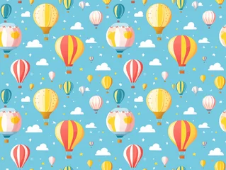 Cheerful seamless pattern of pastel hot air balloons