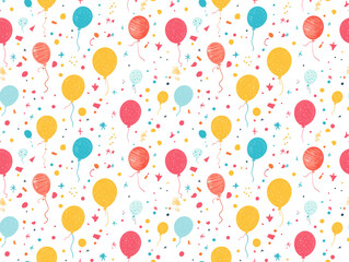 Festive seamless pattern filled with colorful party balloons and confetti