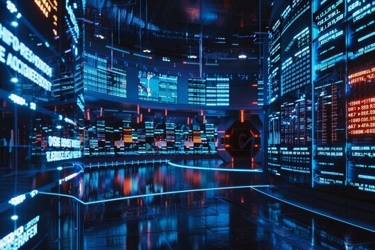 A futuristic control room with a holographic globe displaying global data, Create a futuristic interpretation of a digital stock exchange