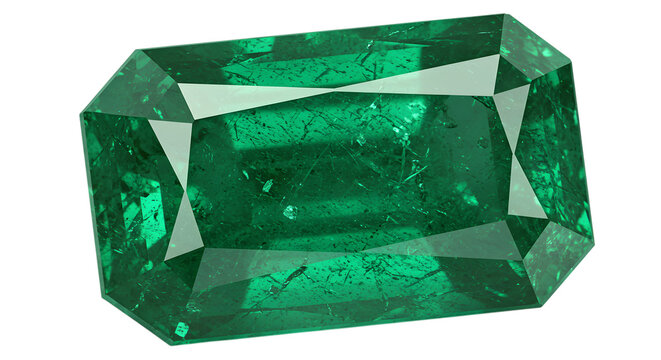 Luxurious Emerald Gemstone with Sparkling Facets on Transparent Background