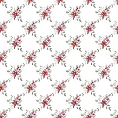 Seamless background, floral pattern with pink watercolor flowers  and grey leaves. Repeat fabric wallpaper print texture. Perfectly for wrapped paper, backdrop.