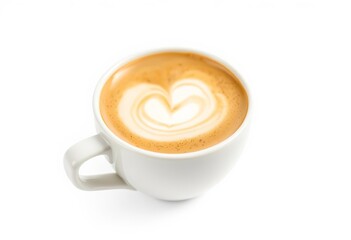 Fototapeta premium Creamy latte in a white ceramic cup, isolated on white, delicious, refreshment