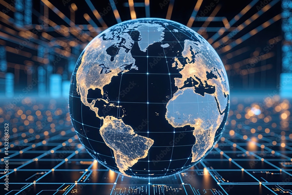 Poster digital planetary network conceptual sphere in cyber grid environment