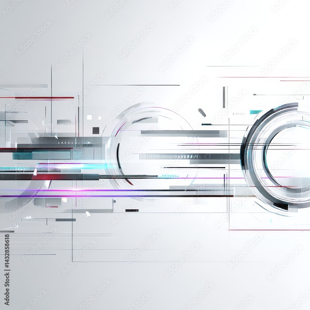 Poster abstract white technology: rings, lines, and data streams for modern design and innovation