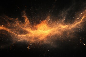 Fototapeta premium Black Background Orange. Abstract Cloud of Orange Chemistry Dust Particles in Cosmos