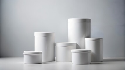 Realistic closed white cup tub food plastic container for dessert, yogurt, ice cream, sour cream or snack. Template mockup design. Product packing set. 3d vector illustration