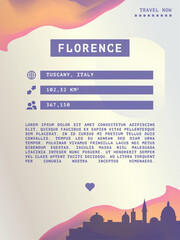 Florence, Italy vector infographics, brochure layout. Guide, leaflet, flyer, advertising graphic template with text, information, city skyline shape. Page, festival, cover mock up image