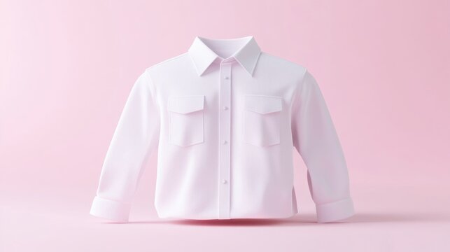 Minimalist white button-down shirt floating against a solid pink background.