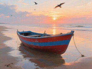 boat at sunset