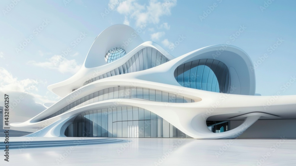 Poster white minimalist architecture with futuristic design
