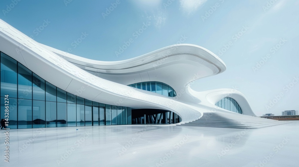 Poster white minimalist architecture with futuristic design