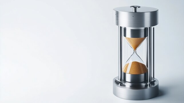 Metal hourglass on white background; time, deadline concept.