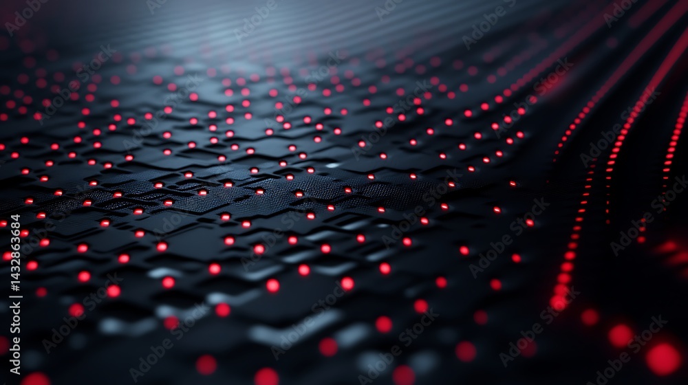 Poster futuristic hexagonal surface with red lights