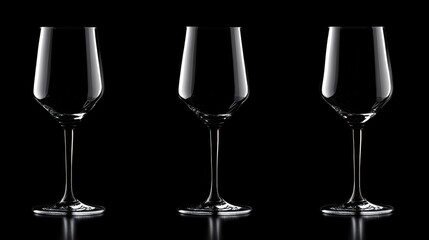 Black Glass Background. Champagne Glasses Isolated on Festive Black Background
