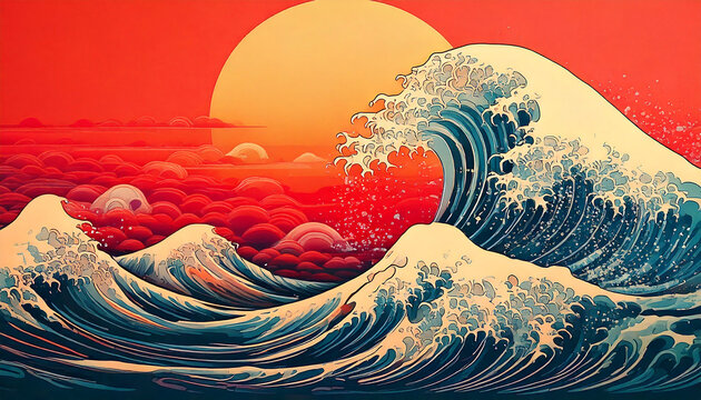  Surreal Wave Crash with Sunset Backdrop Japan Style