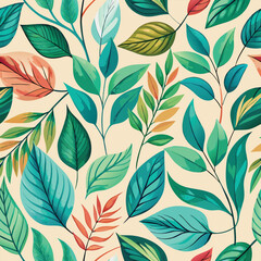 Seamless floral vector pattern design with autumn leaves and vintage flower elements