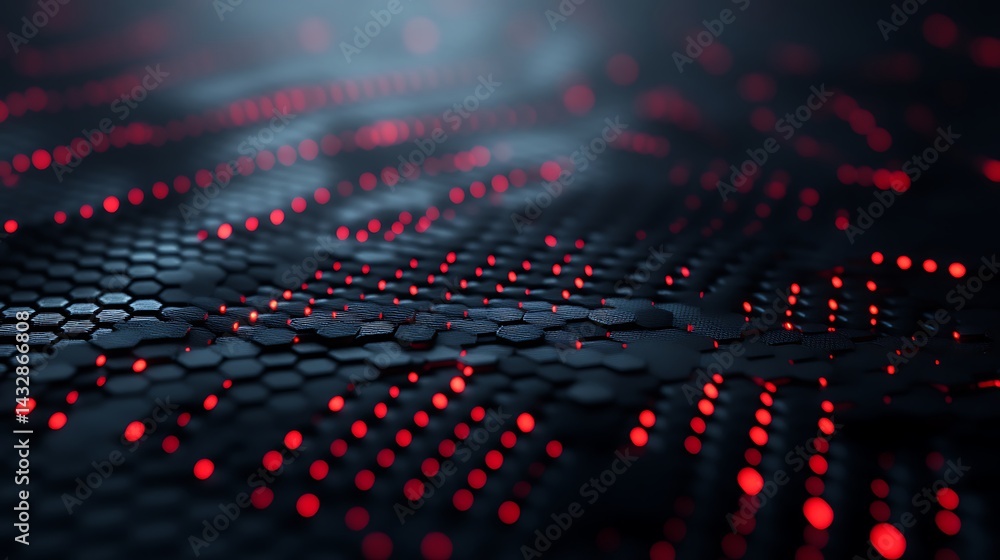 Poster futuristic hexagonal surface with red lights