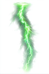 Electric green lightning bolt strikes with vibrant energy and dramatic visual impact on a white background creating a powerful and dynamic atmosphere for design projects