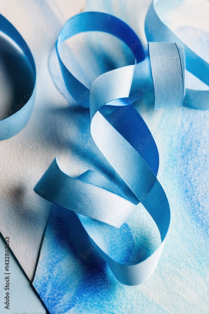 Aufkleber serene blue ribbon gracefully intertwines on a watercolor backdrop creating a calming and artistic c
