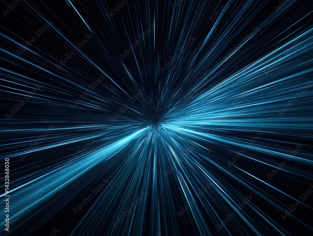 Poster abstract blue light trails radiating from a central point creating a dynamic sense of speed and futu