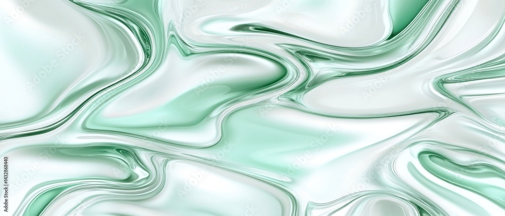 Poster elegant fluid art background with flowing green and white hues creating a serene and modern abstract